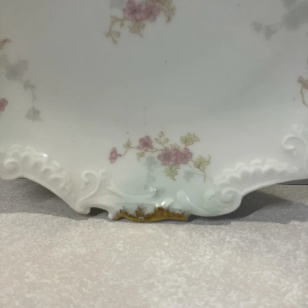 Antique P & B Limoges France Porcelain Plate Pink Floral Gold Scalloped 8.5